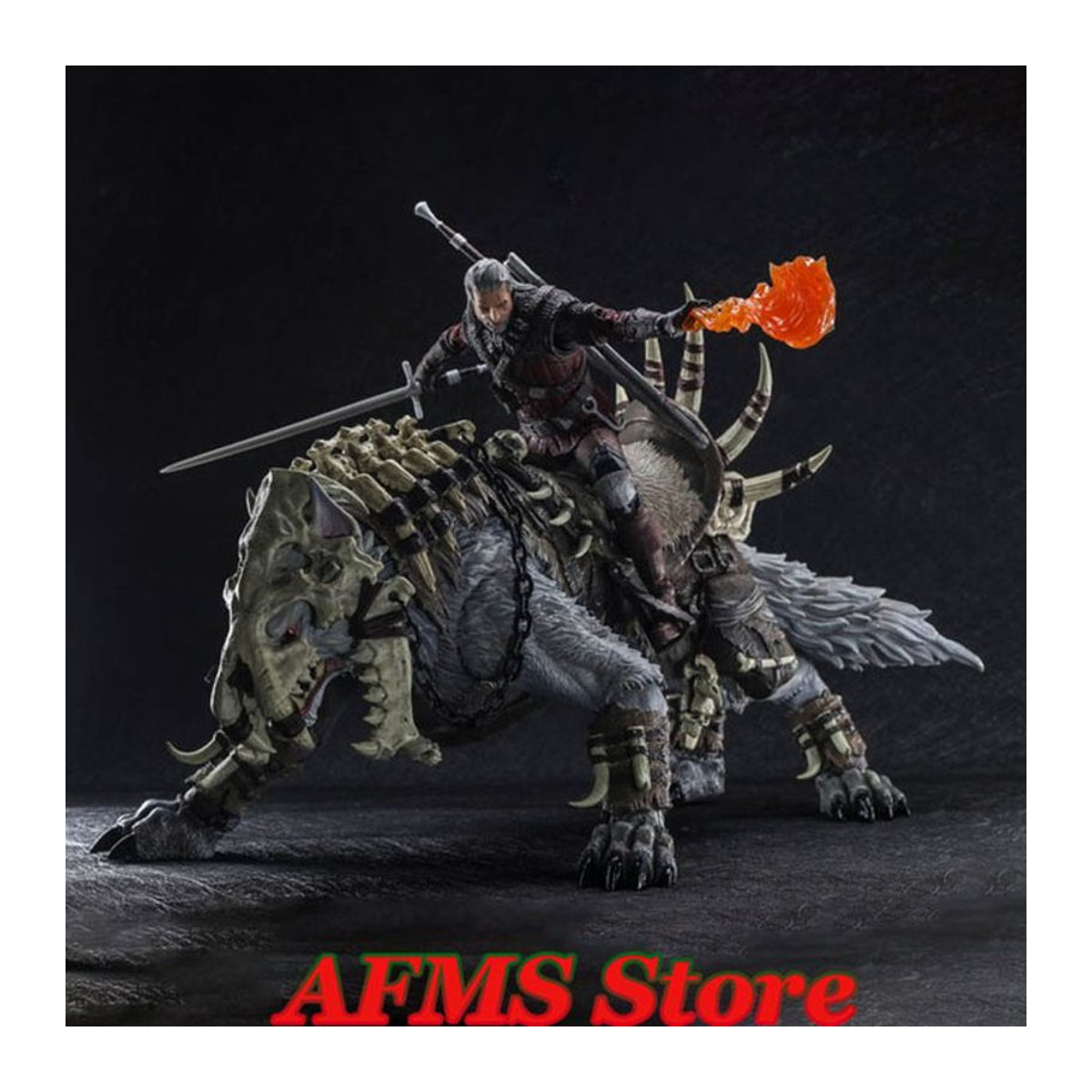 D20 Studio Sammlerfigur Wolf Orc im Maßstab 1:12, beweglicher weißer Knochen-Wolf aus Kunstharz, Höhe: 37 cm - Bild 1