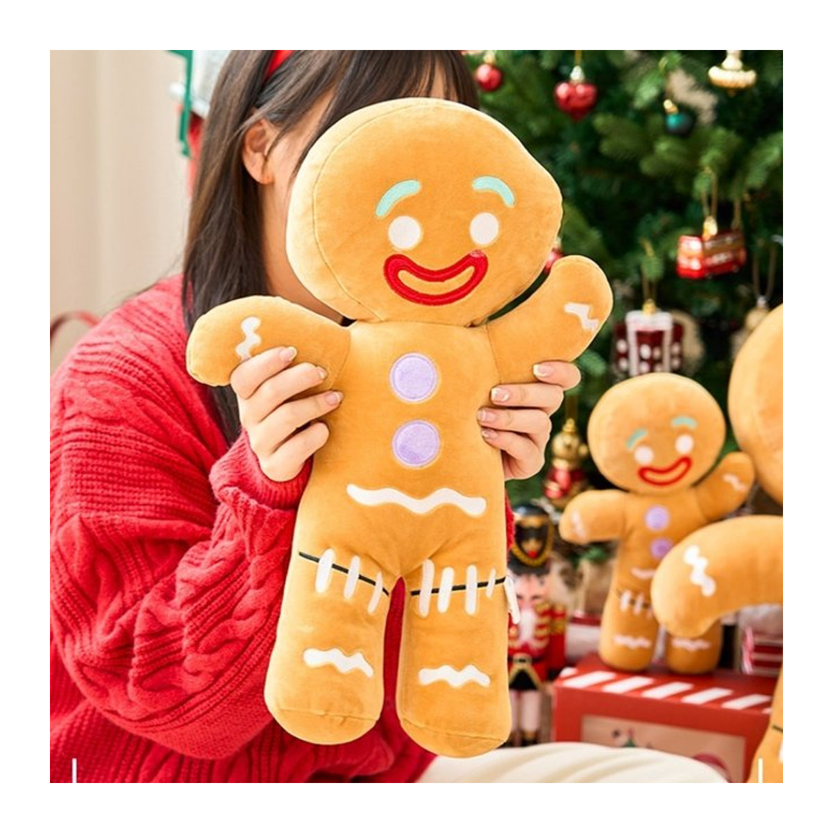 DABOTU Lebkuchenmann Plüschtier als weiches Deko-Kissen im Keks-Design für die Weihnachtsdekoration - Bild 1