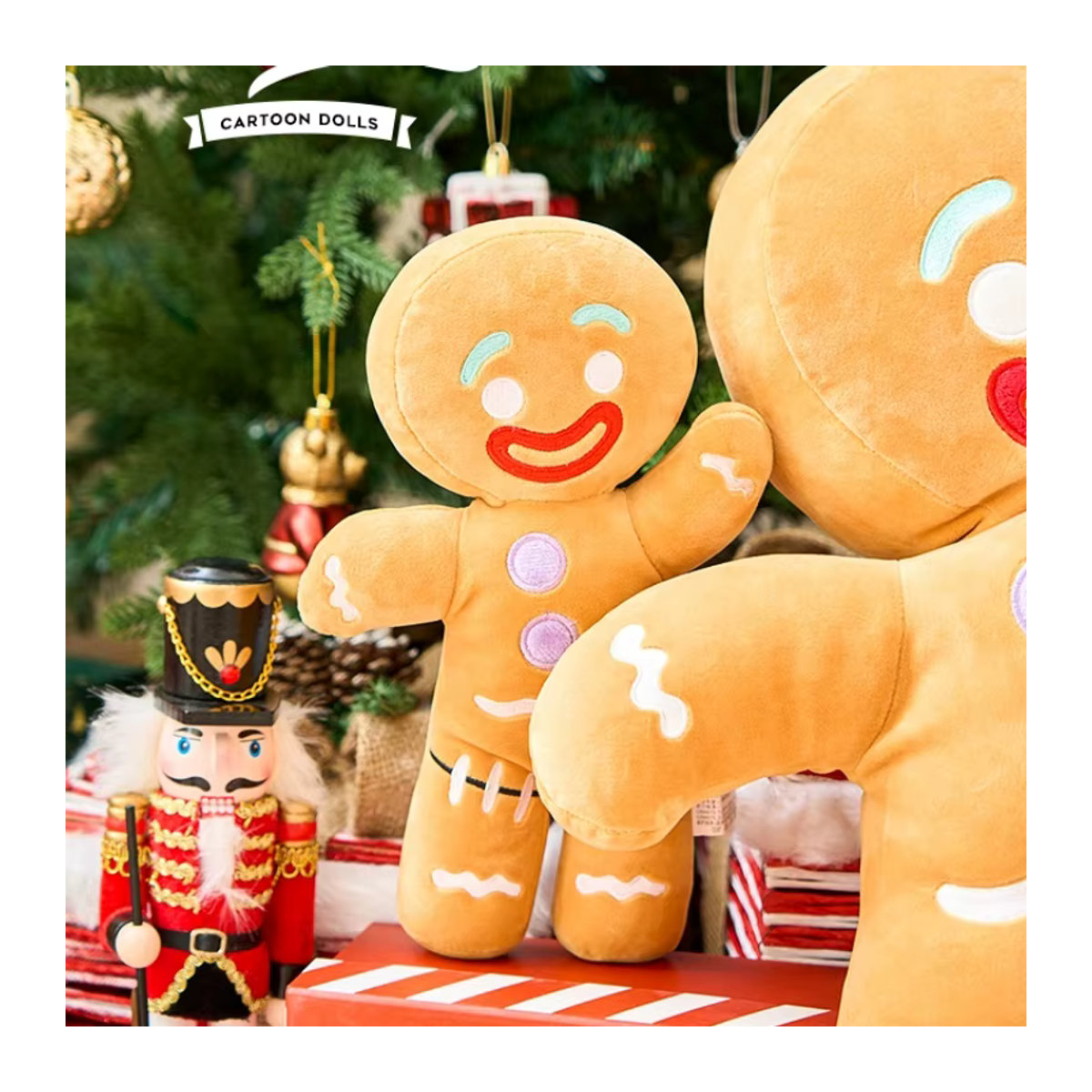 DABOTU Lebkuchenmann Plüschtier als weiches Deko-Kissen im Keks-Design für die Weihnachtsdekoration - Bild 2