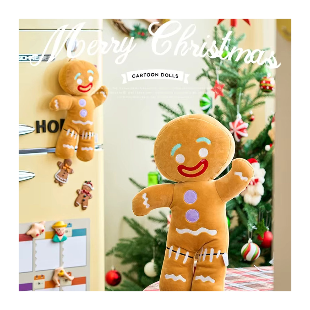 DABOTU Lebkuchenmann Plüschtier als weiches Deko-Kissen im Keks-Design für die Weihnachtsdekoration - Bild 3