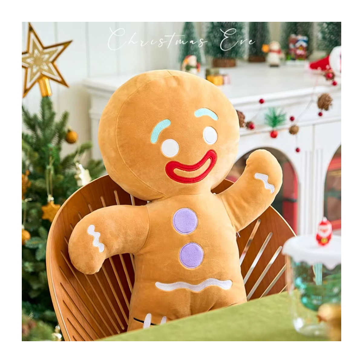DABOTU Lebkuchenmann Plüschtier als weiches Deko-Kissen im Keks-Design für die Weihnachtsdekoration - Bild 4