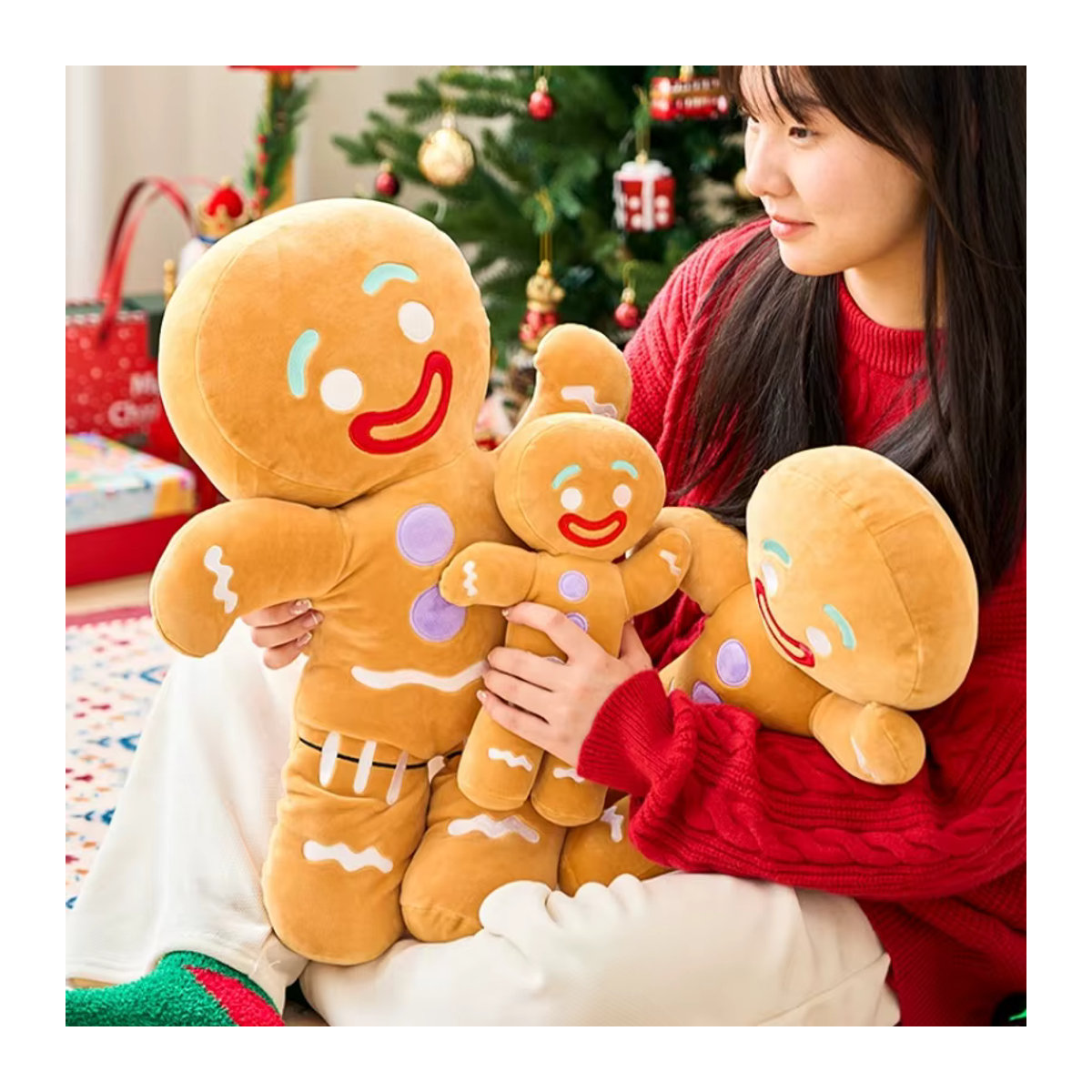 DABOTU Lebkuchenmann Plüschtier als weiches Deko-Kissen im Keks-Design für die Weihnachtsdekoration - Bild 5