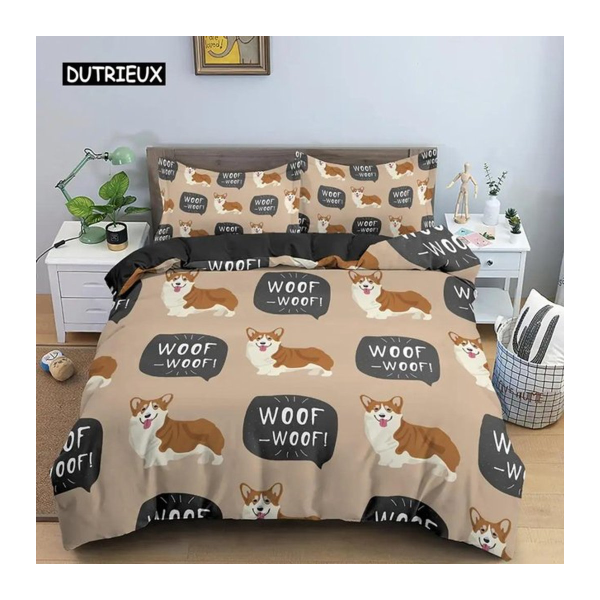Dackel Bettwäsche-Set mit Cartoon-Welpen, bunt, 3-teilig, B/H: 140 x 210 cm - Bild 1
