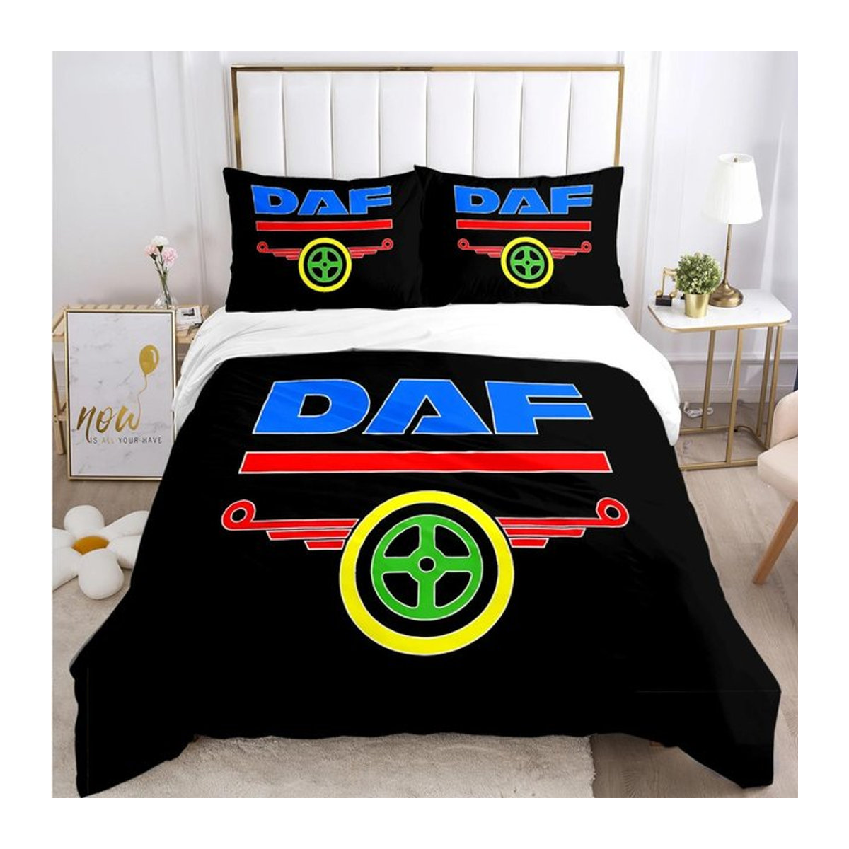 Daf LKW Logo Bettwäsche Set mit weicher Bettdecke und Kissenbezügen für Teenager Jungen, B/B: 135 x 200 cm, 3-teilig - Bild 1