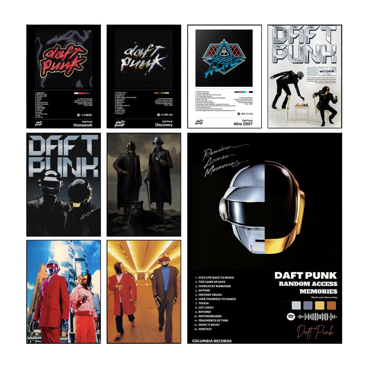 Daft Punk Around The World Poster Kayou Wasserfester Selbstklebender Papieraufkleber in Schwarz für deine Wanddekoration - Bild 3