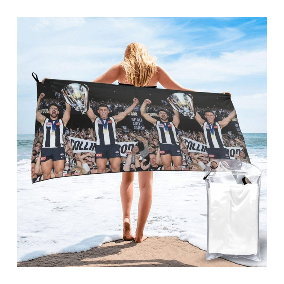 Daicos Brothers Premiership Pokal Collingwood Strandtuch aus weicher Mikrofaser, schnelltrocknend und saugfähig, B: 40 cm, H: 60 cm - Bild 1