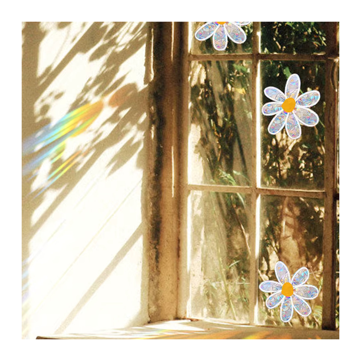 Daisy Flower Sun Catcher Aufkleber aus PVC, selbstklebendes Fenster Tattoo mit Regenbogeneffekt für Schlafzimmer und Home Decor - Bild 2