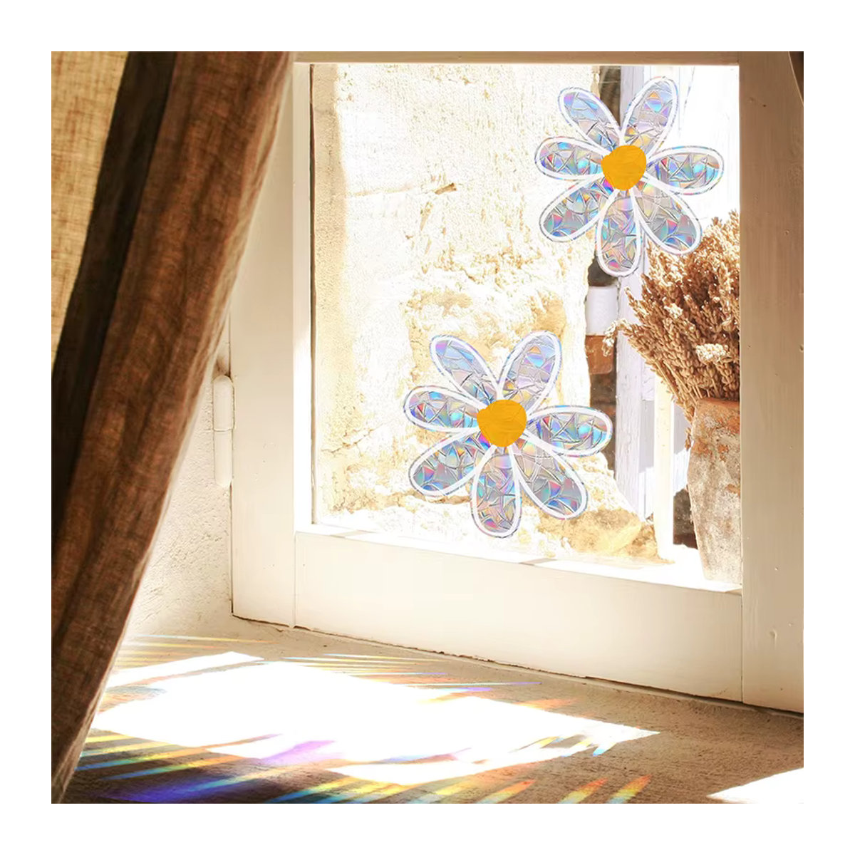 Daisy Flower Sun Catcher Aufkleber aus PVC, selbstklebendes Fenster Tattoo mit Regenbogeneffekt für Schlafzimmer und Home Decor - Bild 3