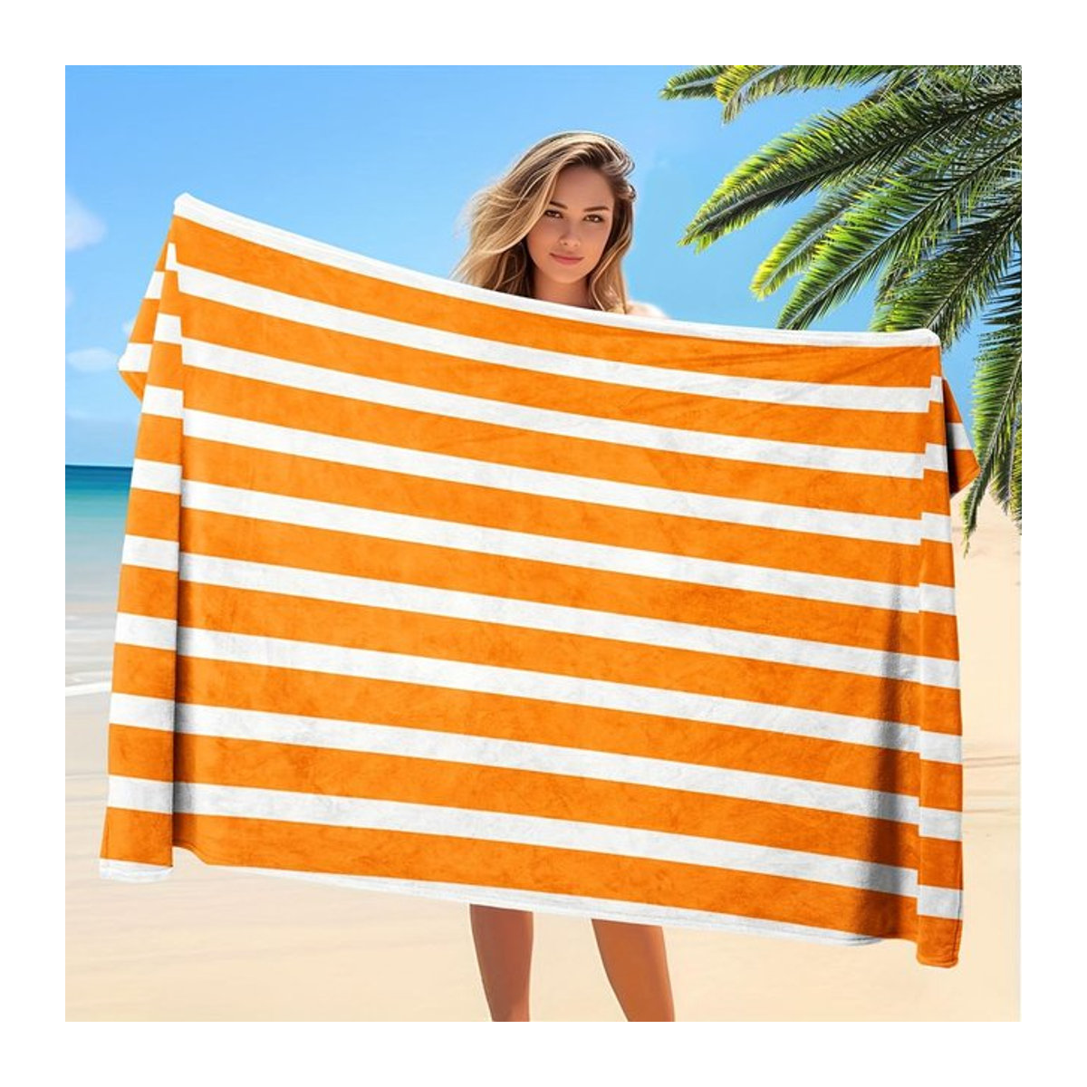 Dalangpa Handtuch gestreift in Orange-Weiß, schnelltrocknend, B: 30 cm, H: 60 cm - Bild 1