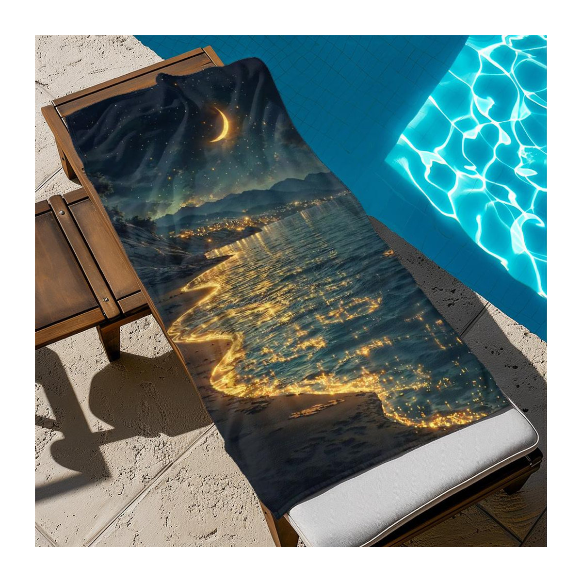 Dalangpa Handtuch mit Nacht-Sichelmond-Sternenhimmel-Motiv in Weiß, B: 40 cm, H: 60 cm - Bild 3