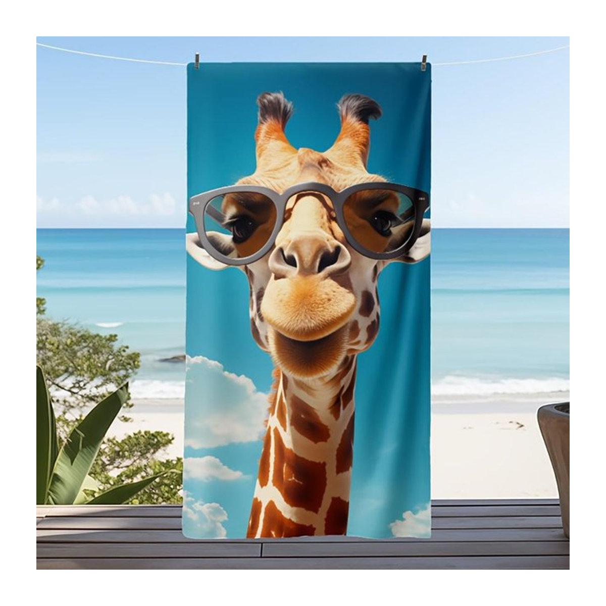 Dalangpa Mikrofaser Strandtuch mit Giraffe und Brille, weich, saugfähig und schnelltrocknend, B: 30 cm, H: 60 cm - Bild 1
