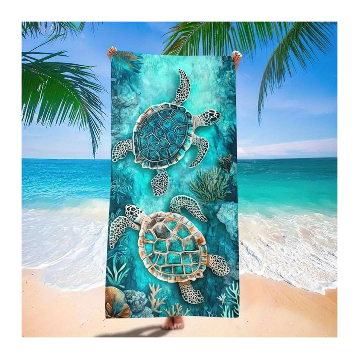 Dalangpa Mikrofaserhandtuch mit Schildkröten-Korallen-Motiv, schnelltrocknend für Reisen, Schwimmen und Yoga, B: 30 cm, H: 60 cm - Bild 1