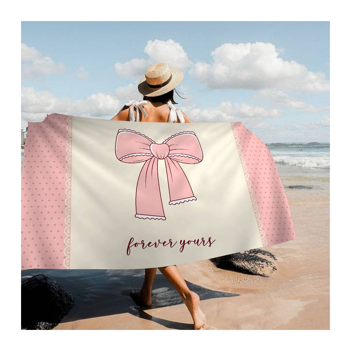 Dalangpa Strandtuch aus Mikrofaser in Rosa mit Schleifen-Design, Breite: 30 cm, Höhe: 60 cm - Bild 1