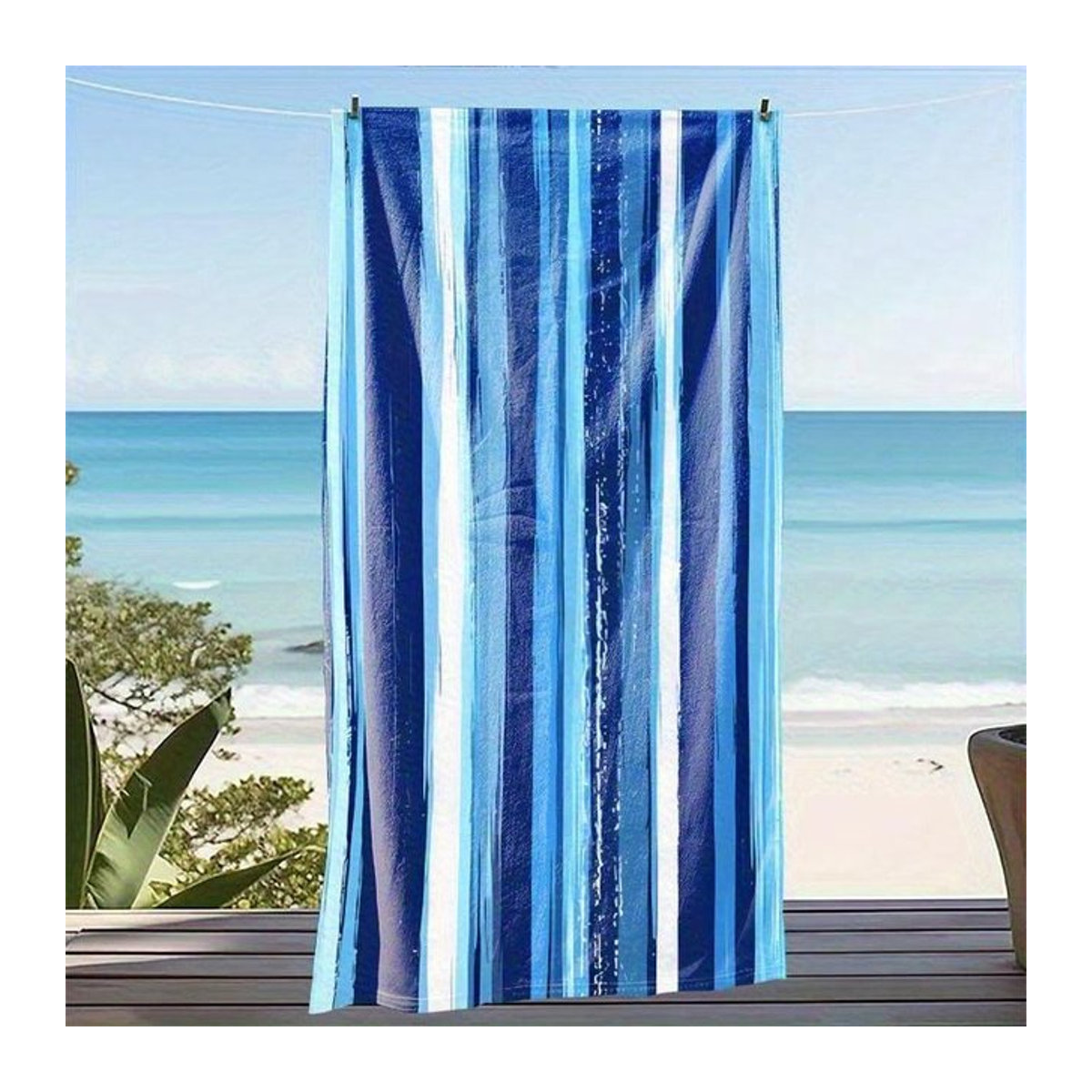 Dalangpa Strandtuch Blau Weiß Gestreift, schnelltrocknendes Polyester mit Sonnenschutz, B: 30 cm, H: 60 cm - Bild 1