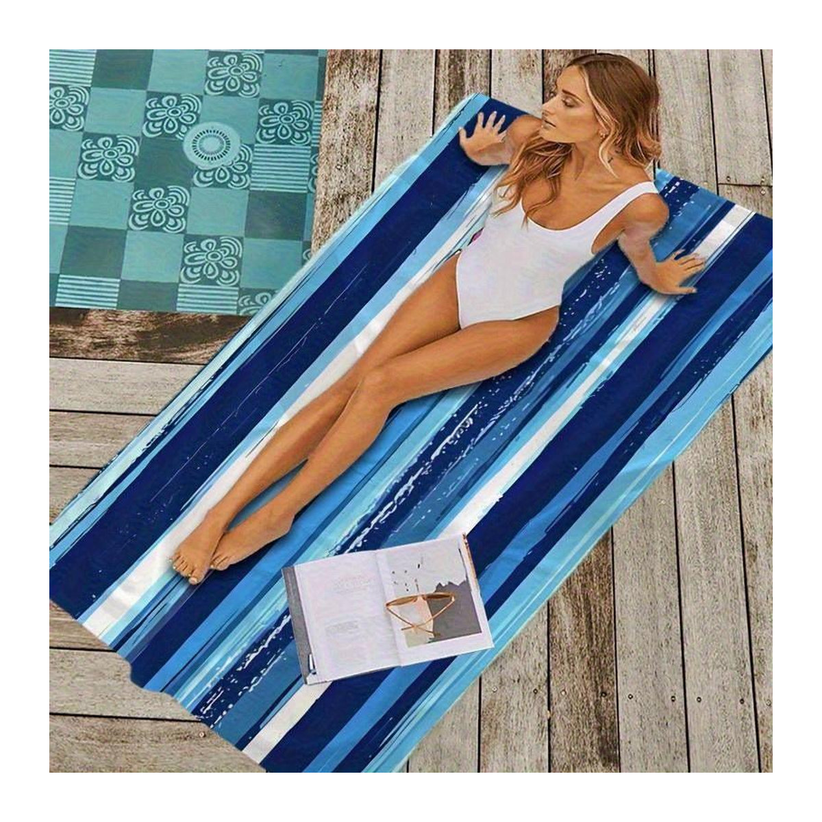 Dalangpa Strandtuch Blau Weiß Gestreift, schnelltrocknendes Polyester mit Sonnenschutz, B: 30 cm, H: 60 cm - Bild 3