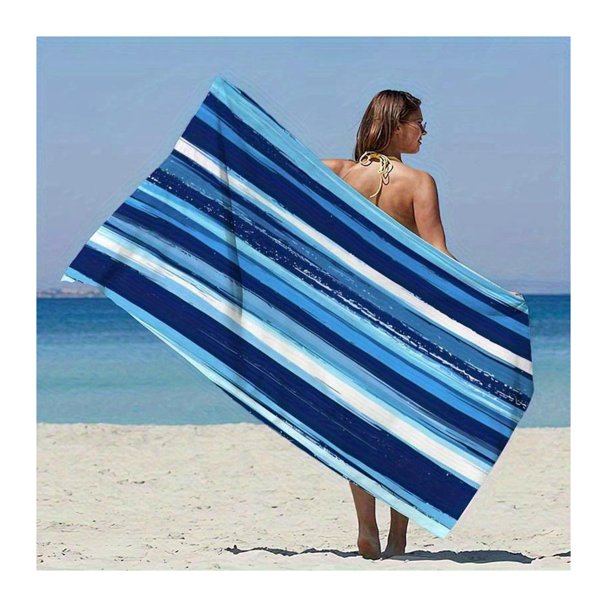 Dalangpa Strandtuch Blau Weiß Gestreift, schnelltrocknendes Polyester mit Sonnenschutz, B: 30 cm, H: 60 cm - Bild 4