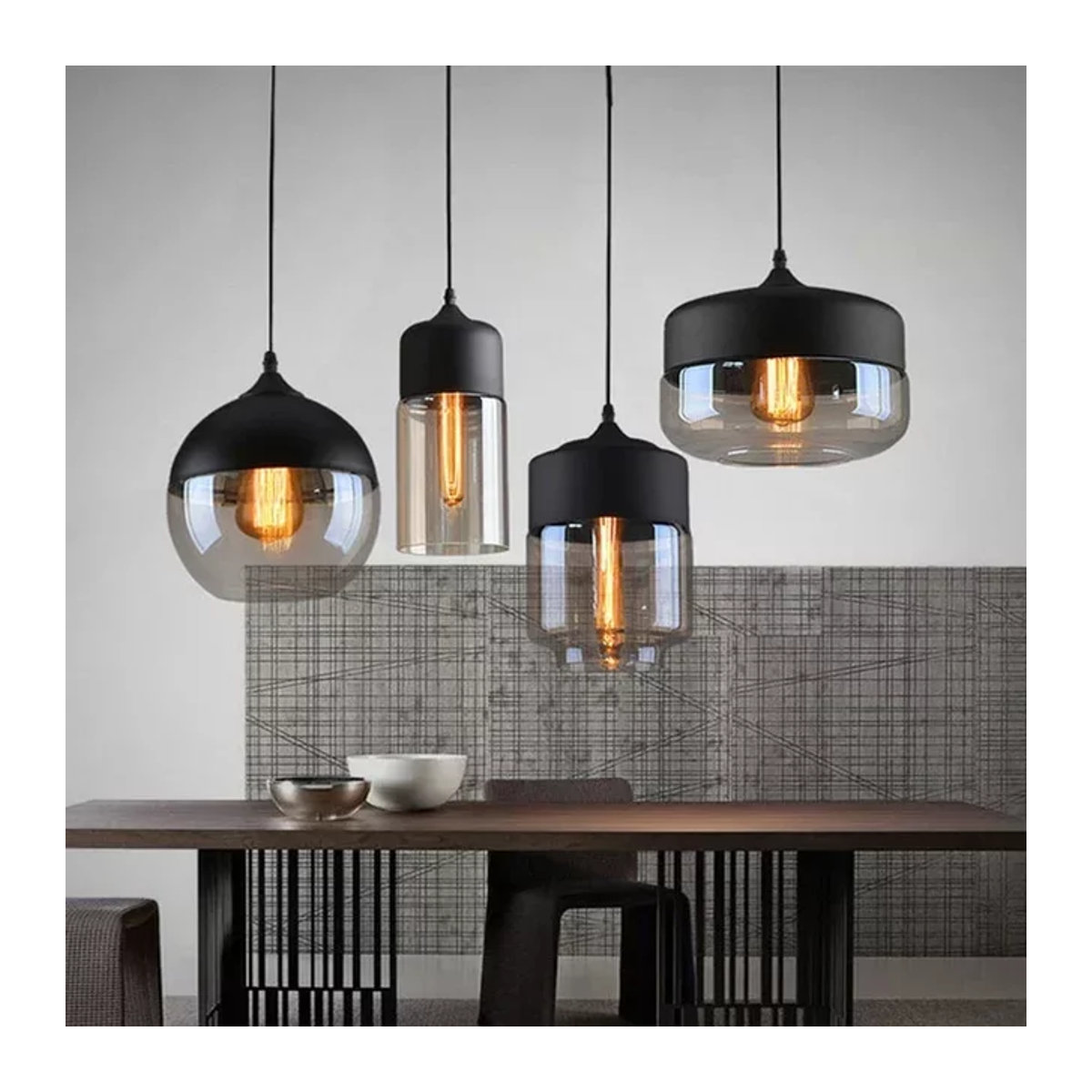 DAMIASMIL Pendelleuchte Nordic Design aus Glas und Holz mit LED in Natur oder Schwarz - Bild 1