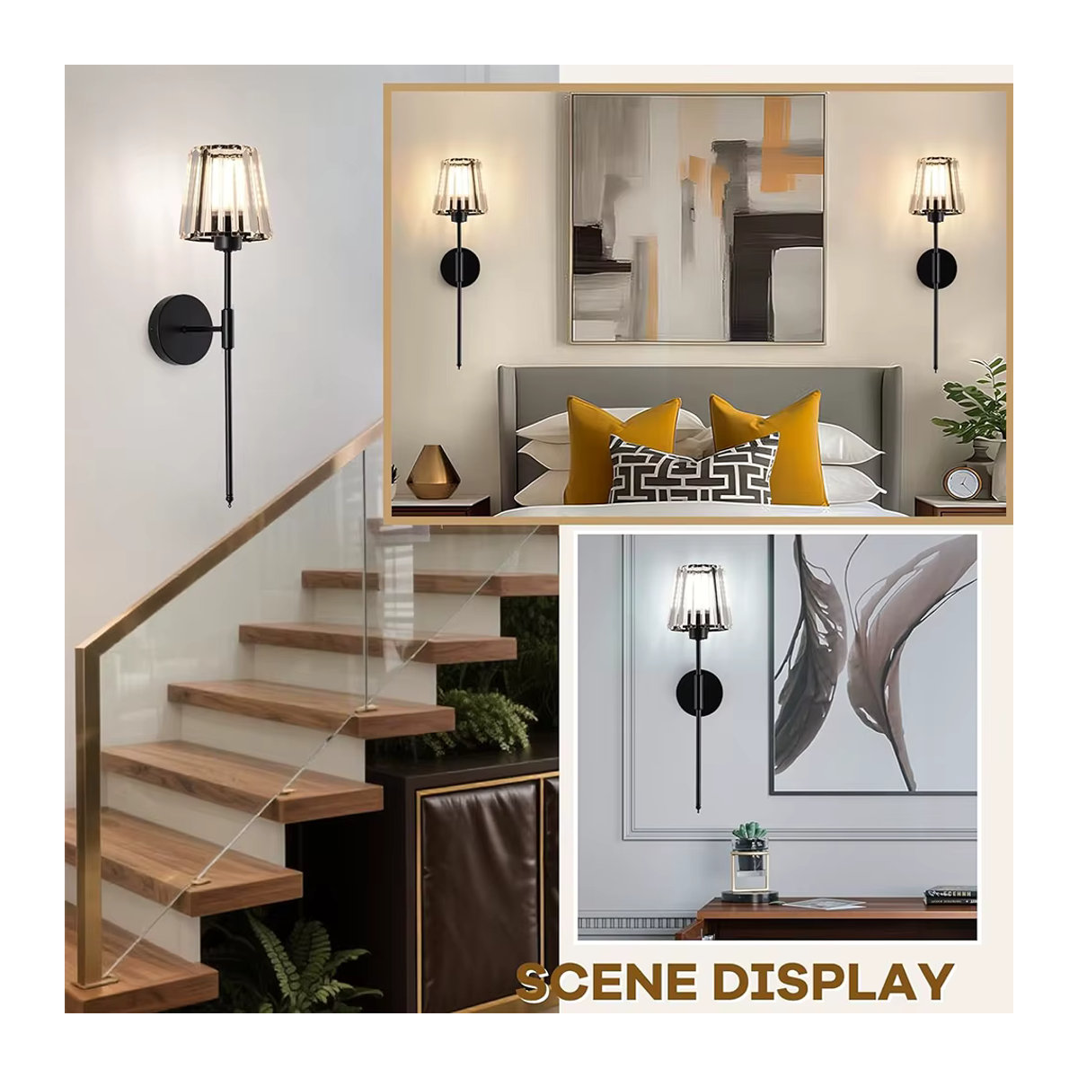 DARHYN Kristall-Wandleuchte im amerikanischen Stil mit LED, wiederaufladbar, Silber/Glas - Bild 3