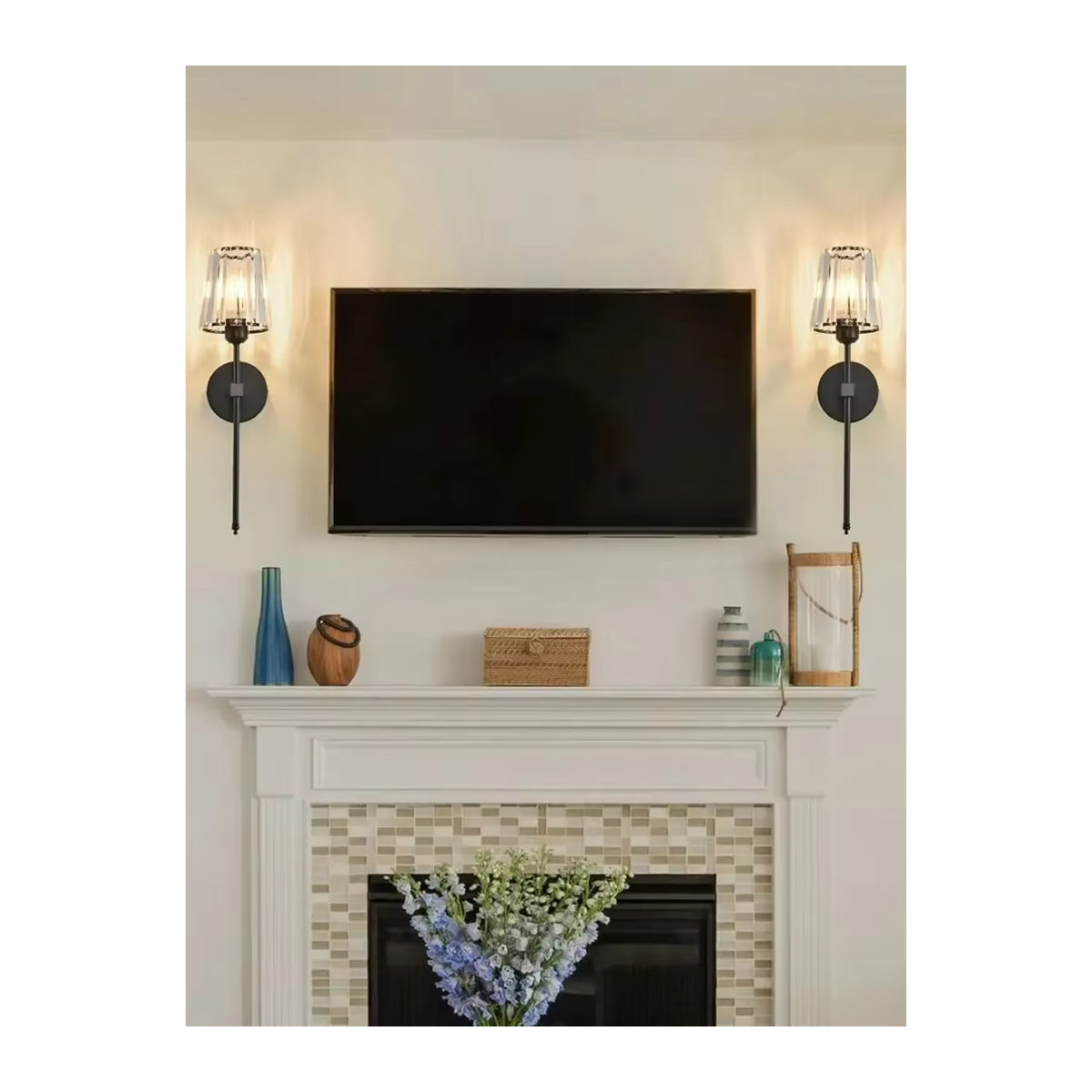 DARHYN Kristall-Wandleuchte im amerikanischen Stil mit LED, wiederaufladbar, Silber/Glas - Bild 5