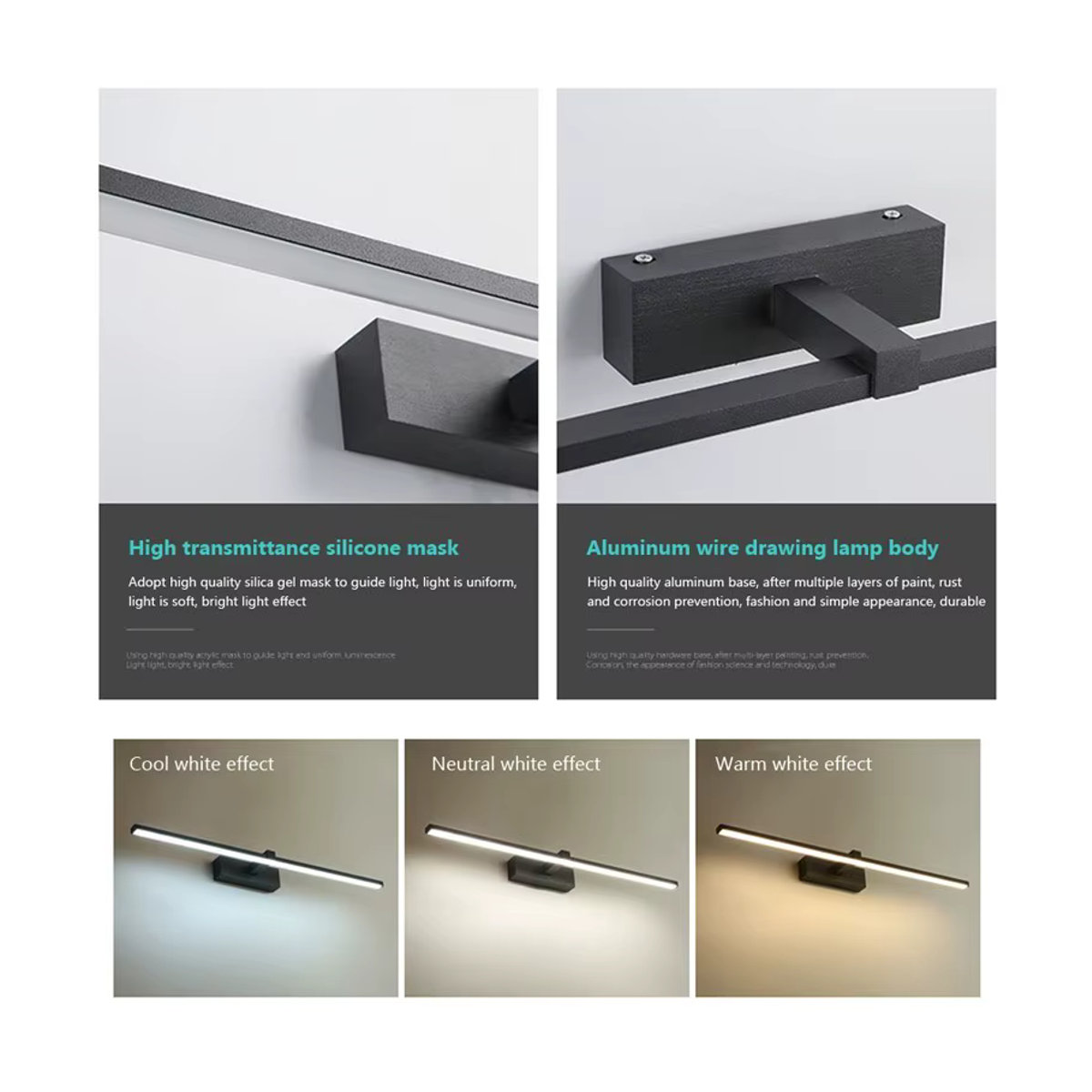 DARHYN Moderne LED Wandlampe aus Aluminium für das Badezimmer wasserdicht in Weiß oder Schwarz - Bild 4