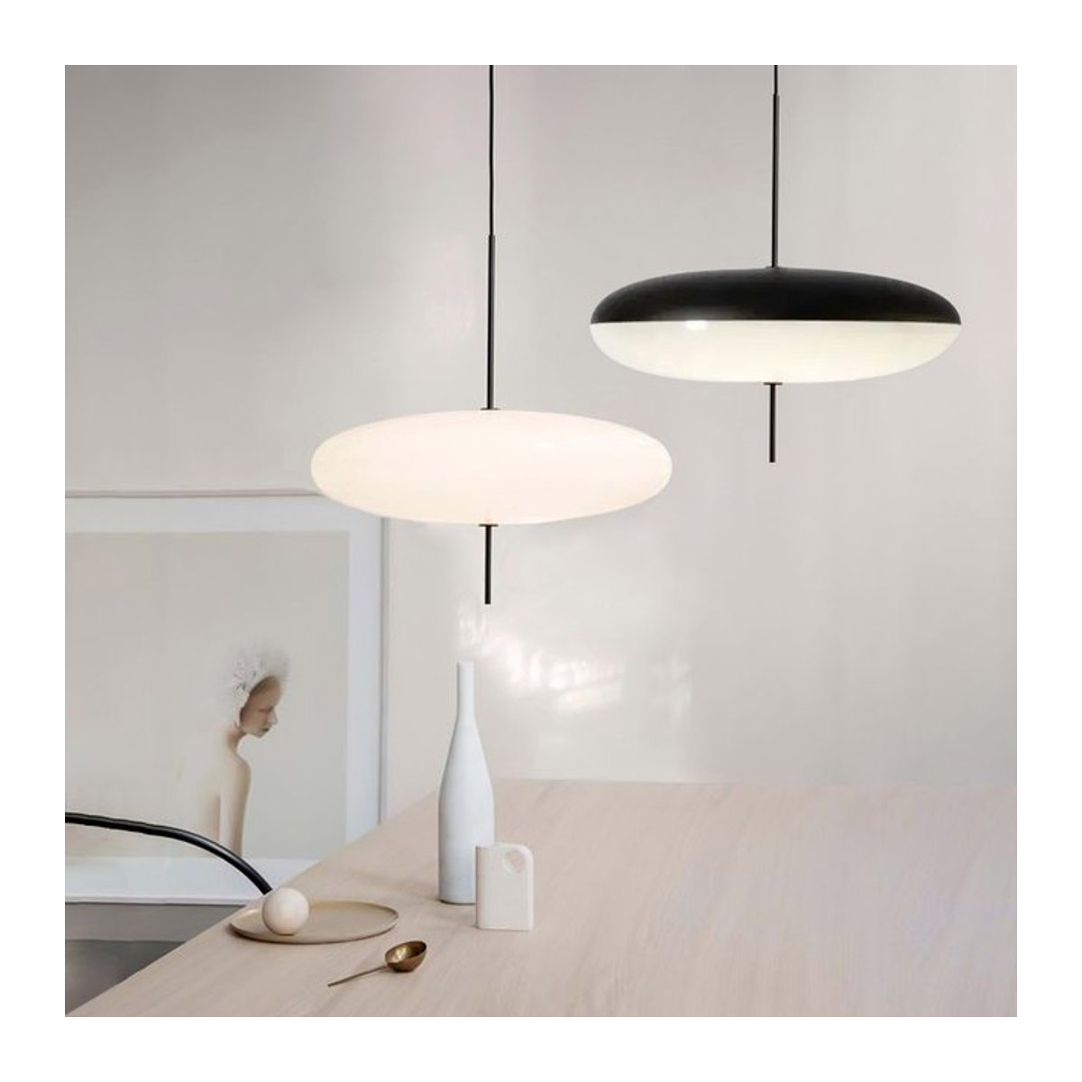 DARHYN Nordic LED Pendelleuchte im minimalistischen Skandinavisch-Design, Fliegende Untertasse Lampe für Wohnzimmer, Schlafzimmer oder Büro, Schwarz/Weiß - Bild 1