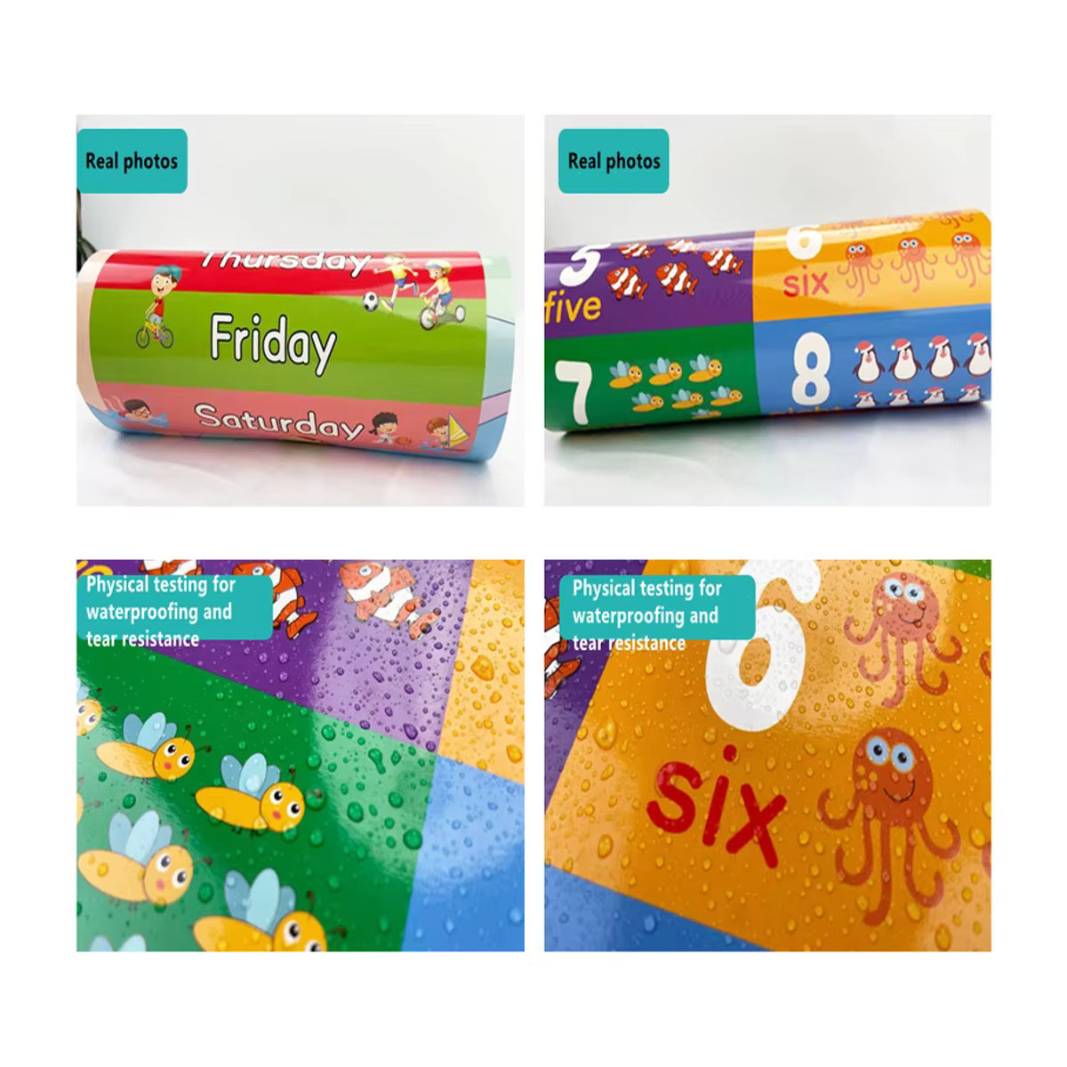 Datgo 16er Set Englische Lernposter für Kinder, Mehrfarbige Alphabet-Wandkarten zur Typografie und Pädagogik, Rechteckig und Rahmenlos - Bild 3