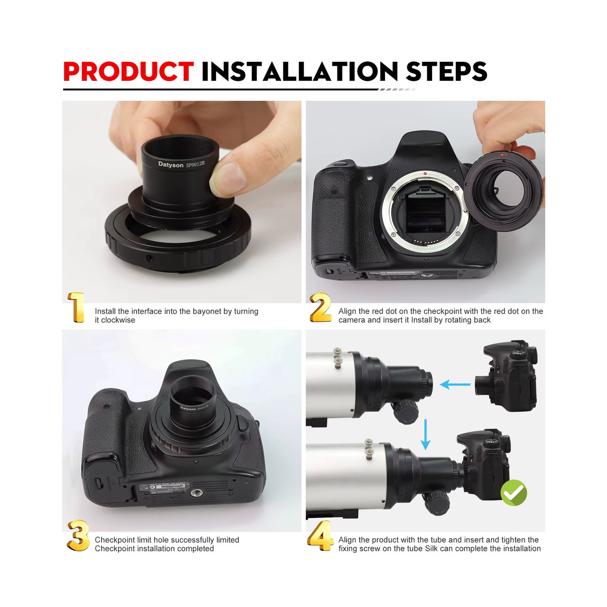 Datyson Teleskop T2-Kamera-Adapter-Set Schwarz mit 1,25-Zoll-Fokussierer und M42 x 0,75 mm Gewinde für Astrofotografie - Bild 2