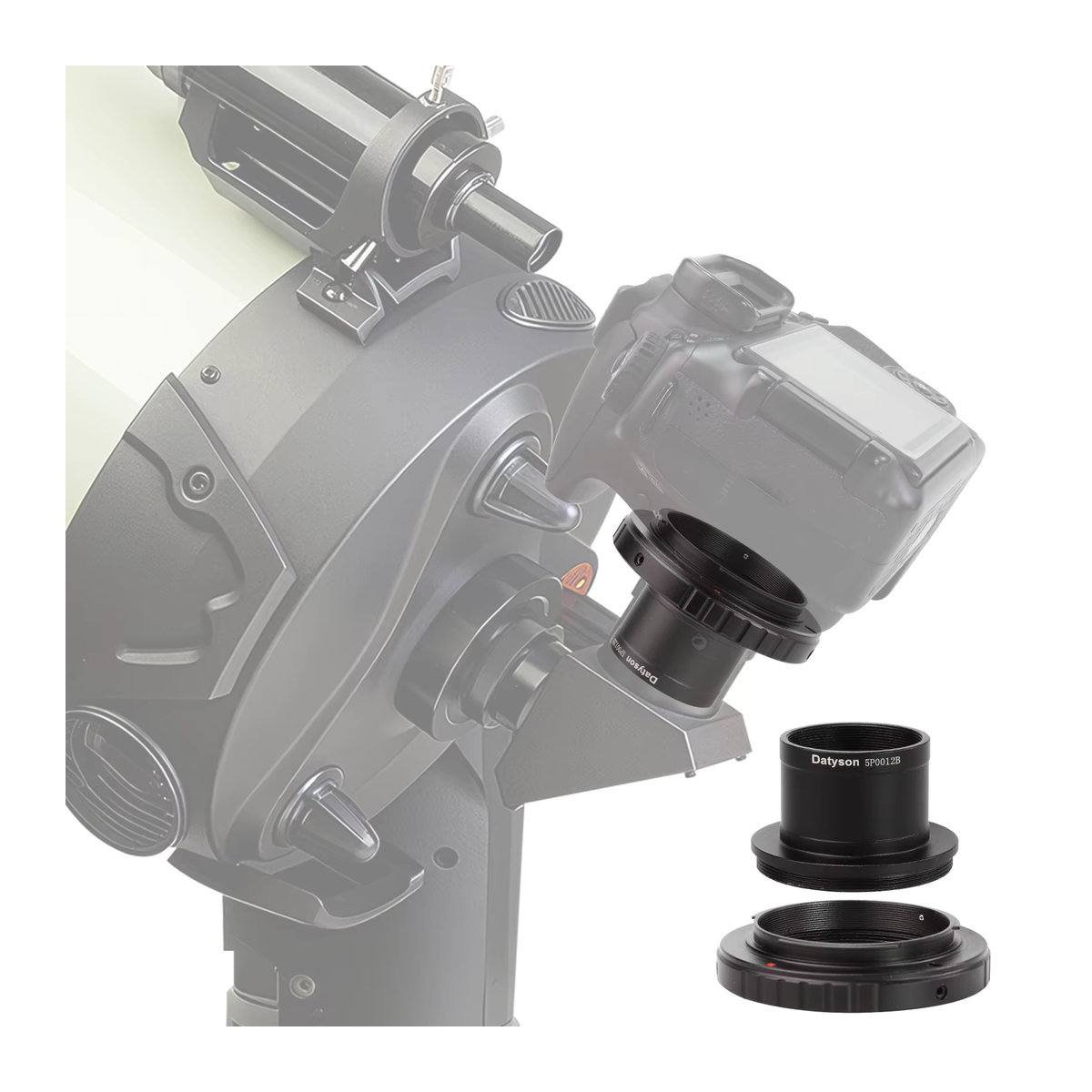 Datyson Teleskop T2-Kamera-Adapter-Set Schwarz mit 1,25-Zoll-Fokussierer und M42 x 0,75 mm Gewinde für Astrofotografie - Bild 3