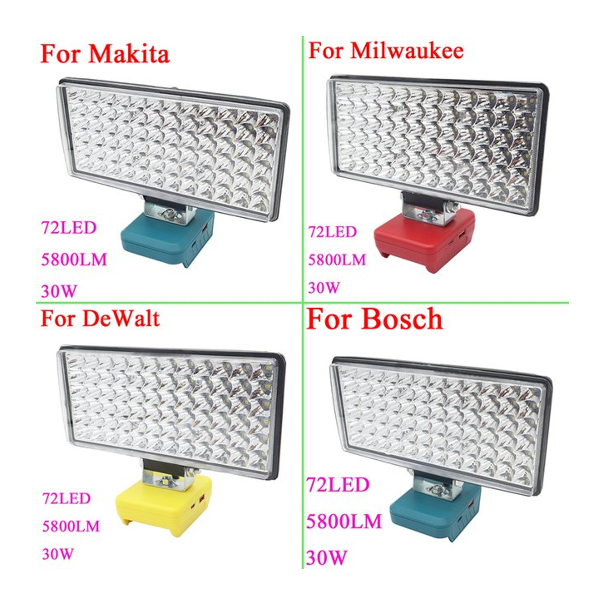 dawupine LED Arbeitsleuchte mit 72 LEDs und USB Typ C Power Bank Funktion für Makita DeWalt Bosch und Milwaukee 18V 20V Li-Ion Akkus - Bild 1