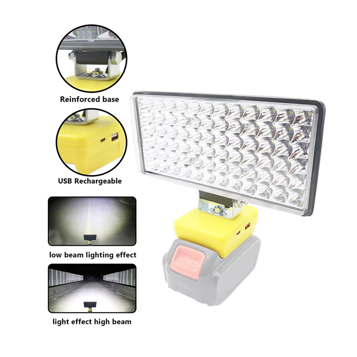 dawupine LED Arbeitsleuchte mit 72 LEDs und USB Typ C Power Bank Funktion für Makita DeWalt Bosch und Milwaukee 18V 20V Li-Ion Akkus - Bild 4