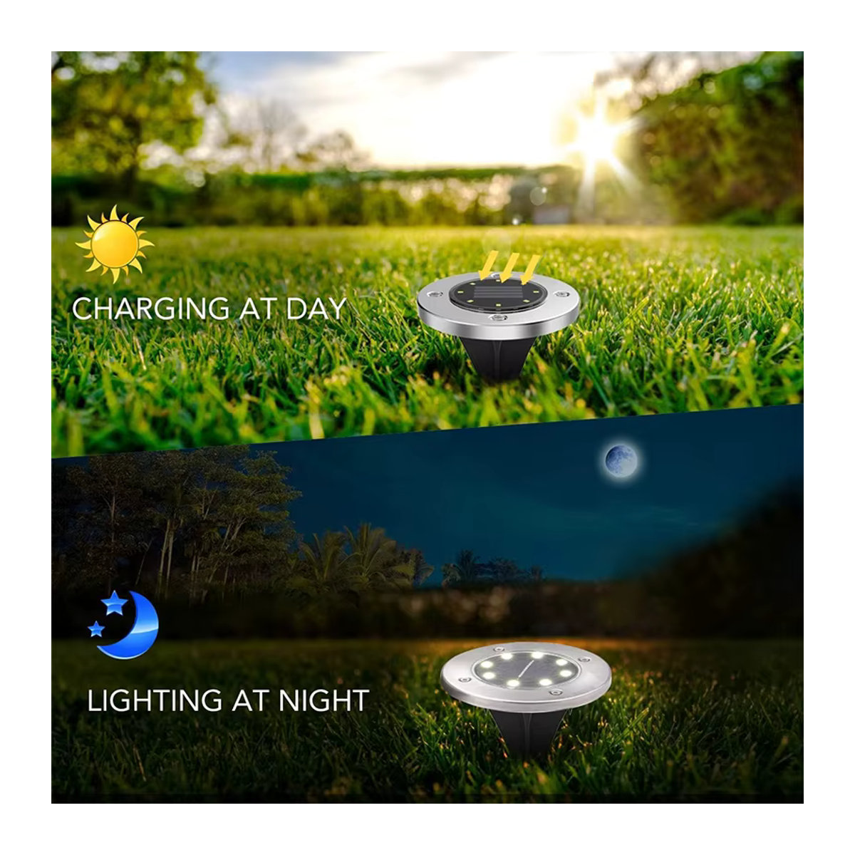 DBF 4er Set Solar LED Stehleuchten mit 8 integrierten LEDs, wasserdichte Untergrund-Rasenleuchten für Garten, Terrasse und Hof - Bild 2