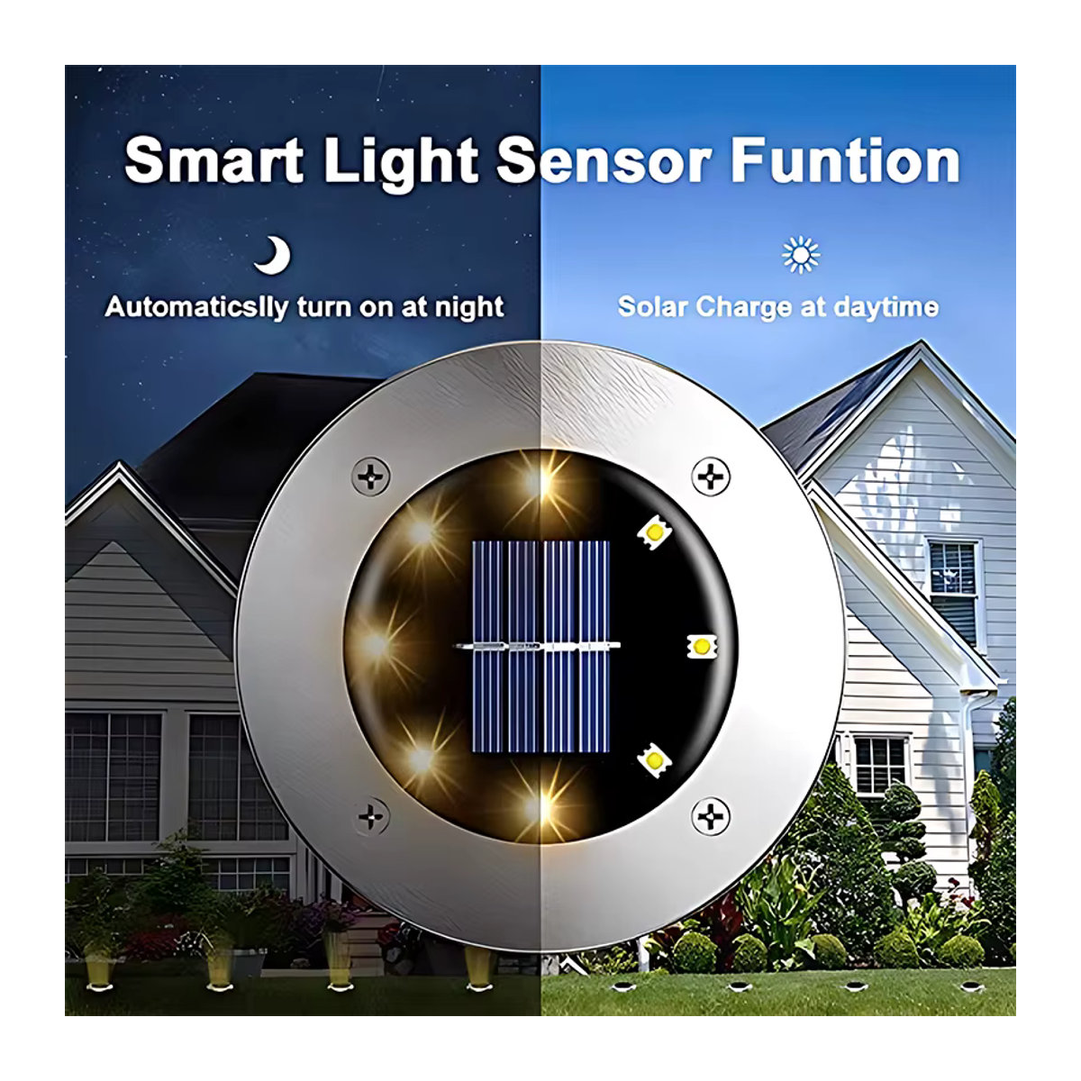 DBF 4er Set Solar LED Stehleuchten mit 8 integrierten LEDs, wasserdichte Untergrund-Rasenleuchten für Garten, Terrasse und Hof - Bild 3