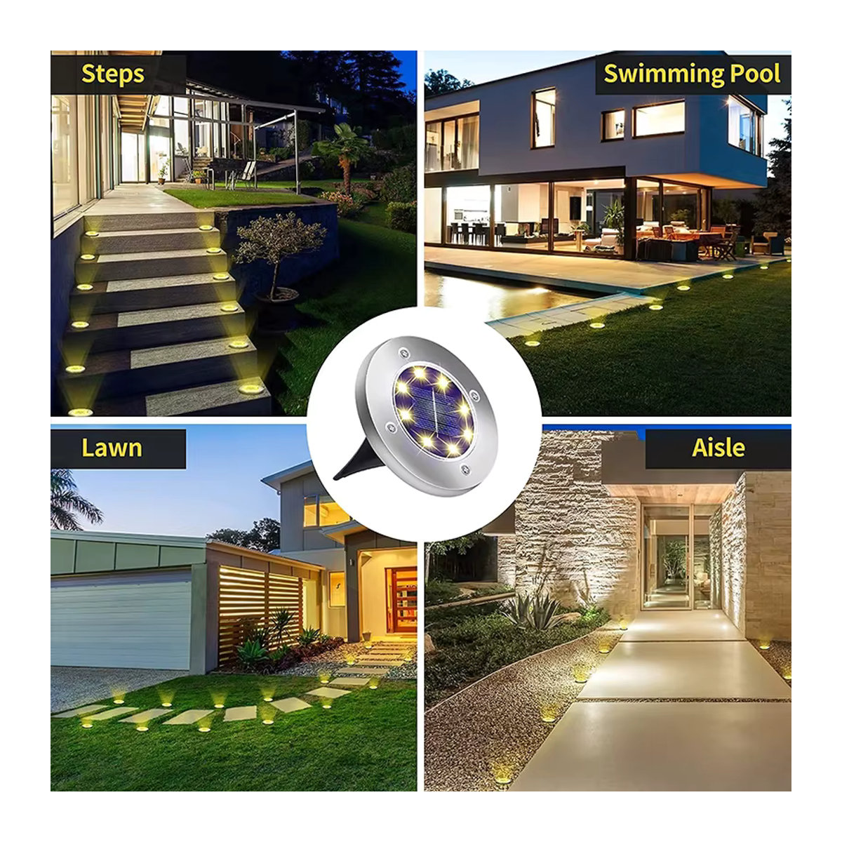 DBF 4er Set Solar LED Stehleuchten mit 8 integrierten LEDs, wasserdichte Untergrund-Rasenleuchten für Garten, Terrasse und Hof - Bild 4