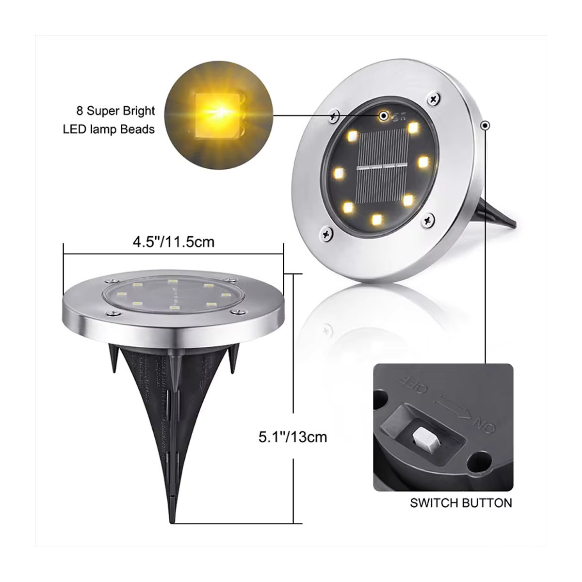 DBF 4er Set Solar LED Stehleuchten mit 8 integrierten LEDs, wasserdichte Untergrund-Rasenleuchten für Garten, Terrasse und Hof - Bild 5