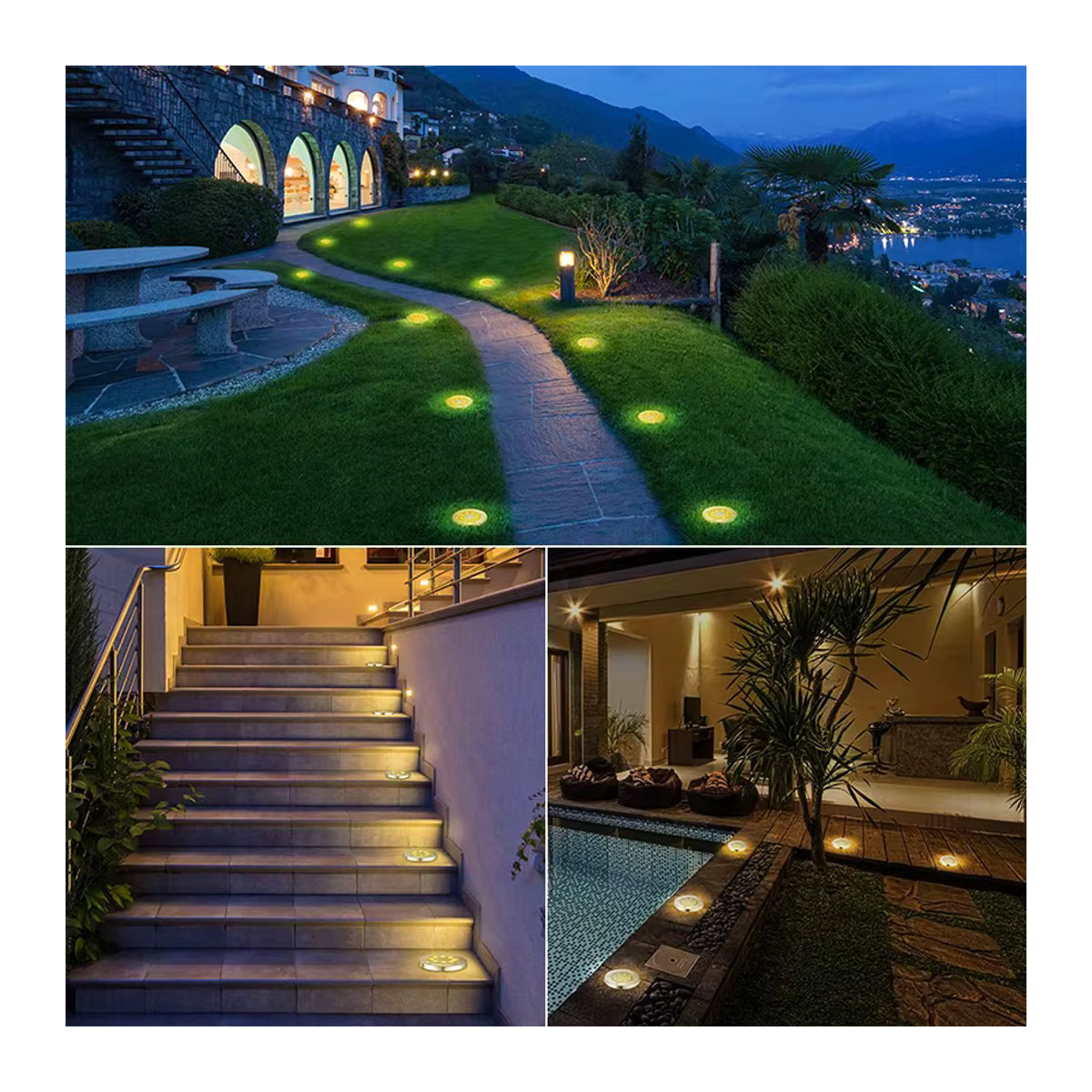 DBF 4er Set Solar LED Stehleuchten mit 8 integrierten LEDs, wasserdichte Untergrund-Rasenleuchten für Garten, Terrasse und Hof - Bild 6
