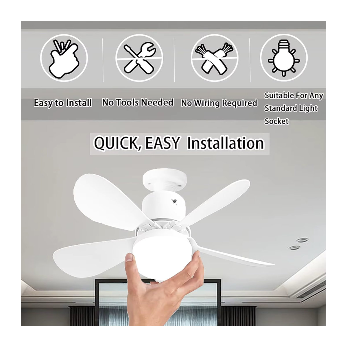 DBF Deckenventilator mit Leuchte und Fernbedienung, dimmbar, 3-farbig, E27 Fassung - Bild 2