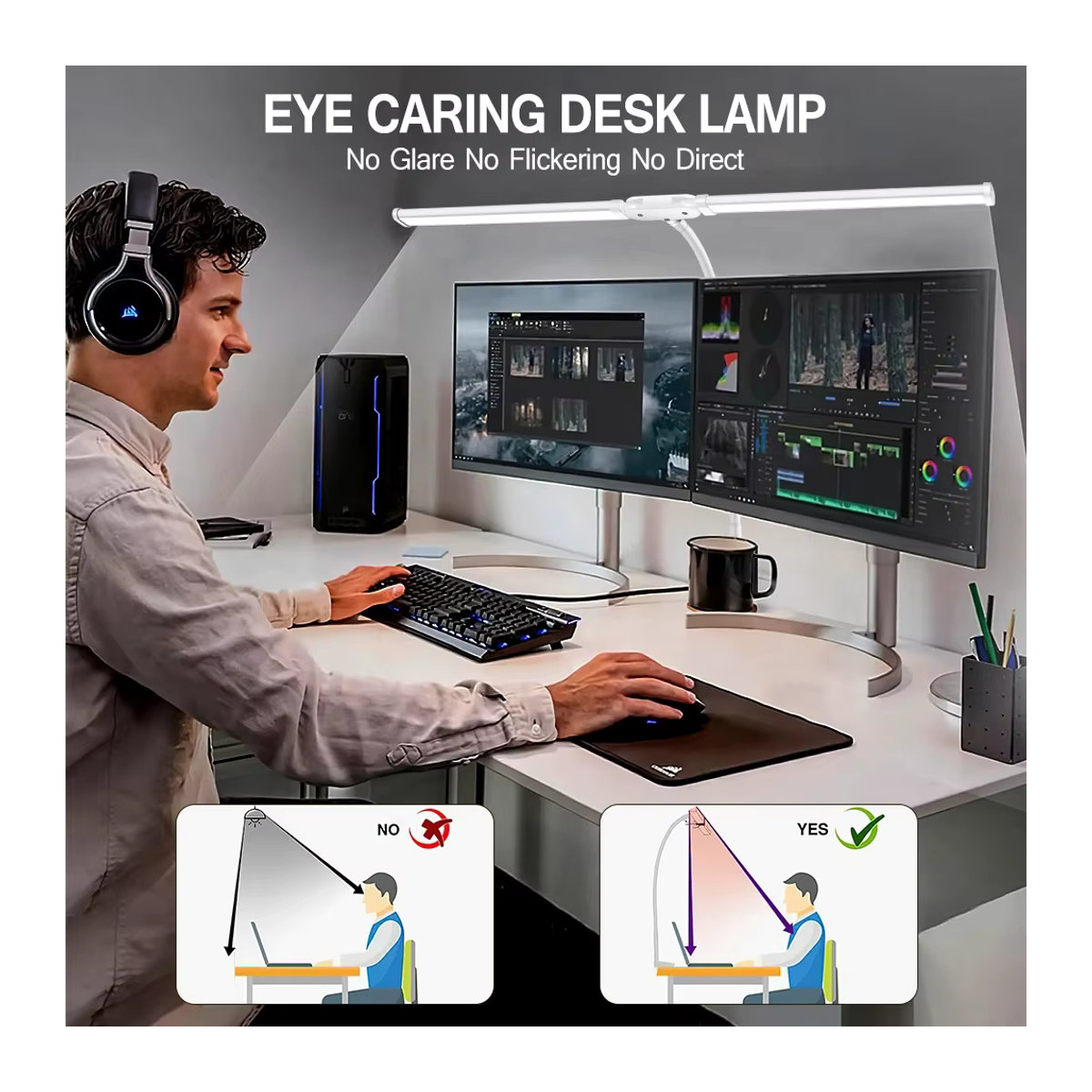 DBF Doppelkopf-LED-Schreibtischlampe in Weiß, stufenlos dimmbar mit Clip-Funktion für Büro und Schlafzimmer - Bild 2