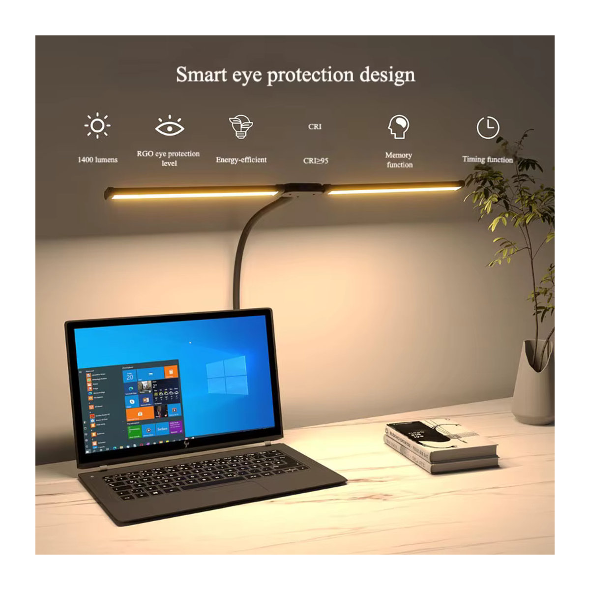 DBF Doppelte LED Clip Schreibtischlampe mit zwei Köpfen, dimmbar, Schwarz, minimalistisches Design für Büro und Computer - Bild 2