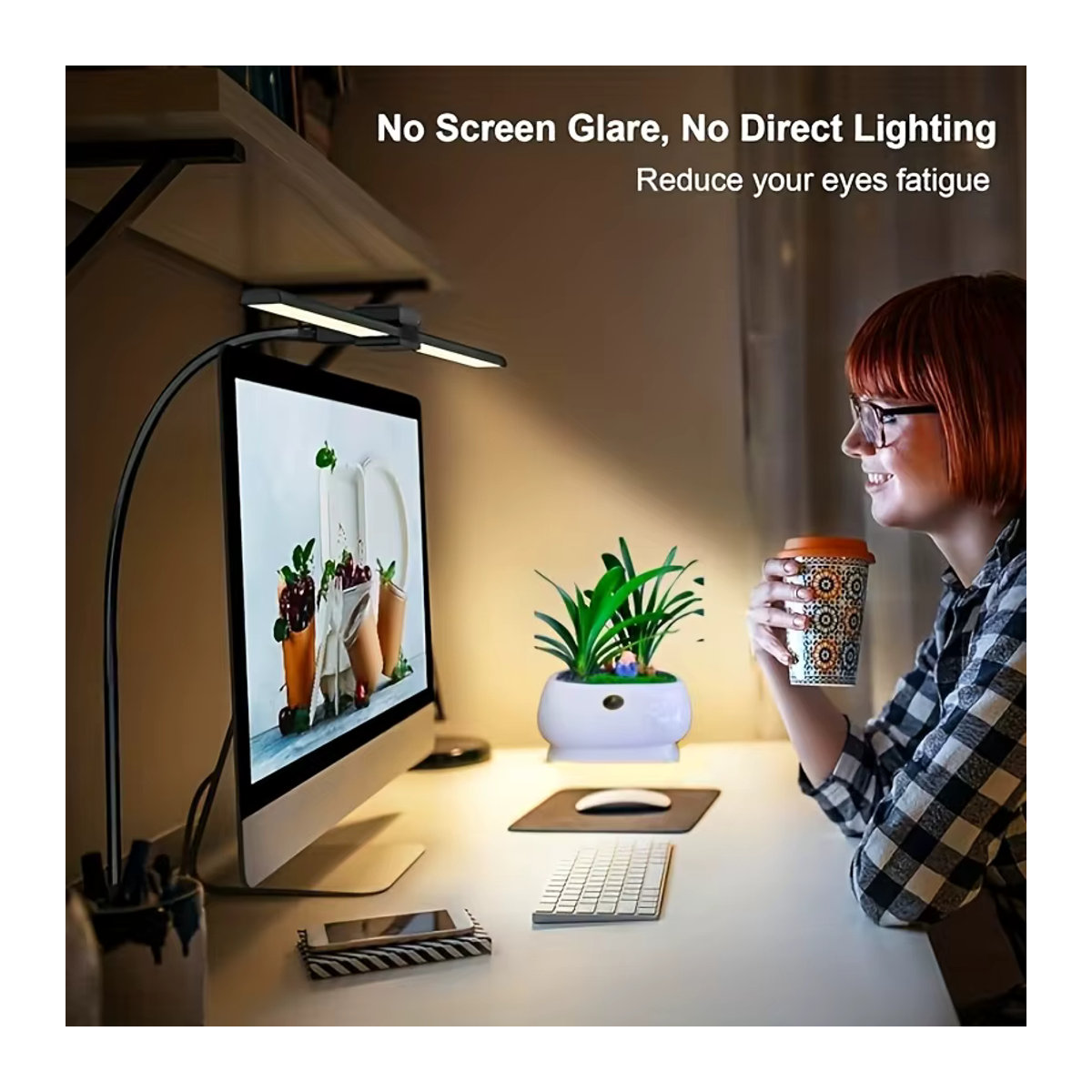 DBF Doppelte LED Clip Schreibtischlampe mit zwei Köpfen, dimmbar, Schwarz, minimalistisches Design für Büro und Computer - Bild 3