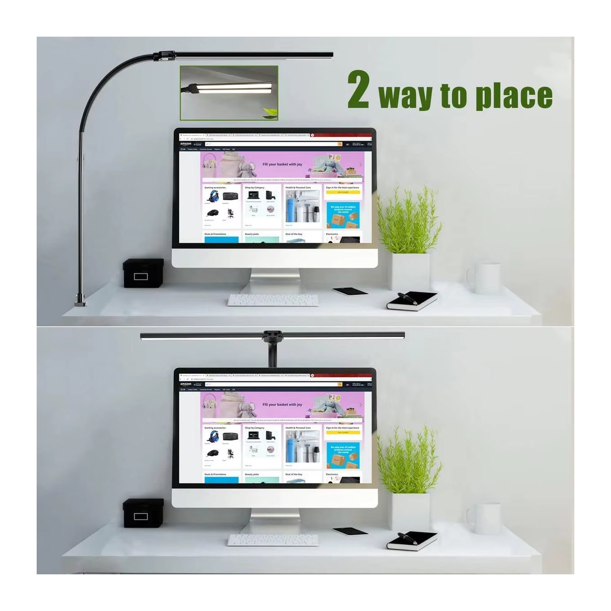 DBF Doppelte LED Clip Schreibtischlampe mit zwei Köpfen, dimmbar, Schwarz, minimalistisches Design für Büro und Computer - Bild 4