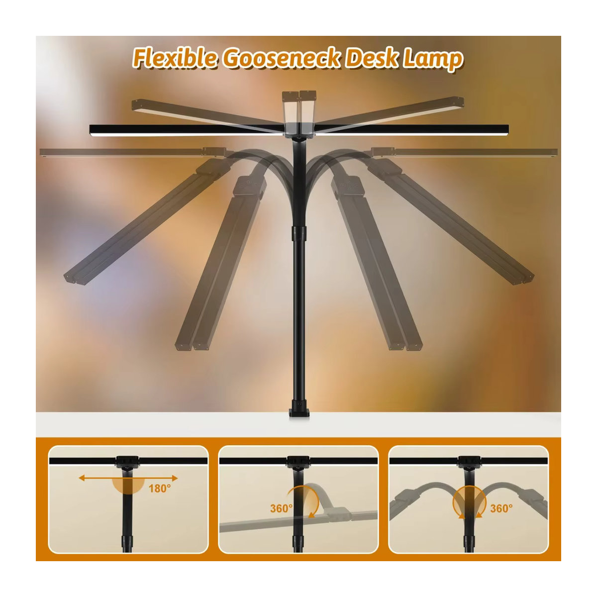 DBF Doppelte LED Clip Schreibtischlampe mit zwei Köpfen, dimmbar, Schwarz, minimalistisches Design für Büro und Computer - Bild 5