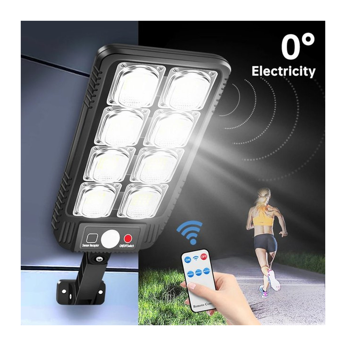 DBF LED Solar-Straßenlaterne mit Bewegungsmelder und Fernbedienung, IP65 wasserdichte Solar-Wandleuchte in Schwarz für Garten und Hof - Bild 1