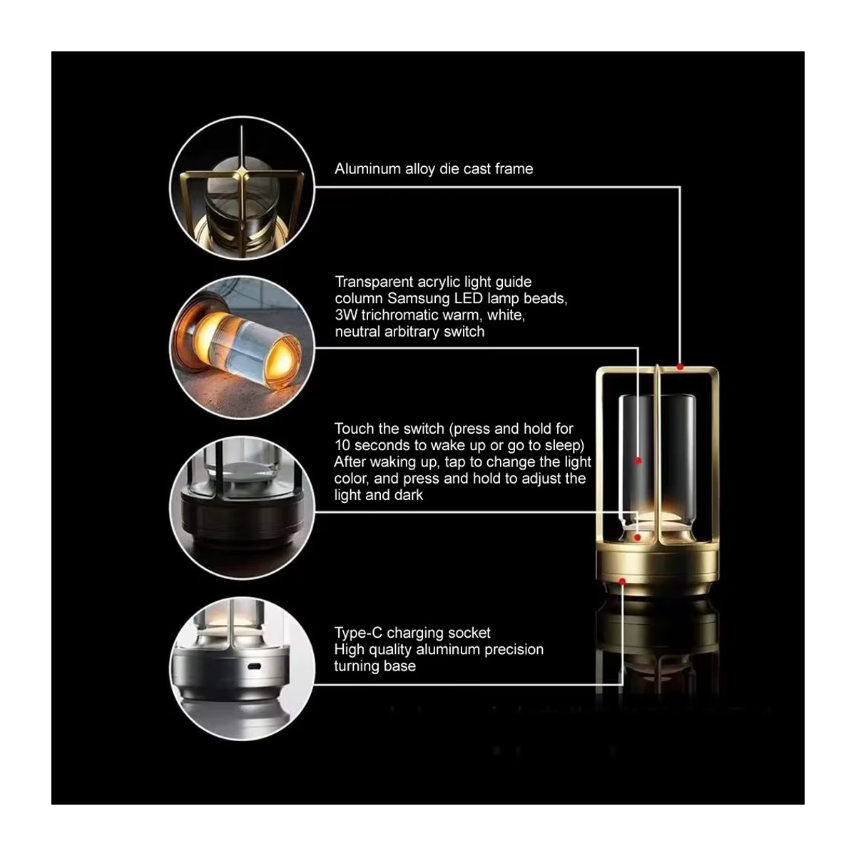 DBF LED Tischlampe aus Aluminium in Alufarben mit Kristall-Design und Touch-Schalter für Restaurant, Bar oder Schlafzimmer - Bild 2