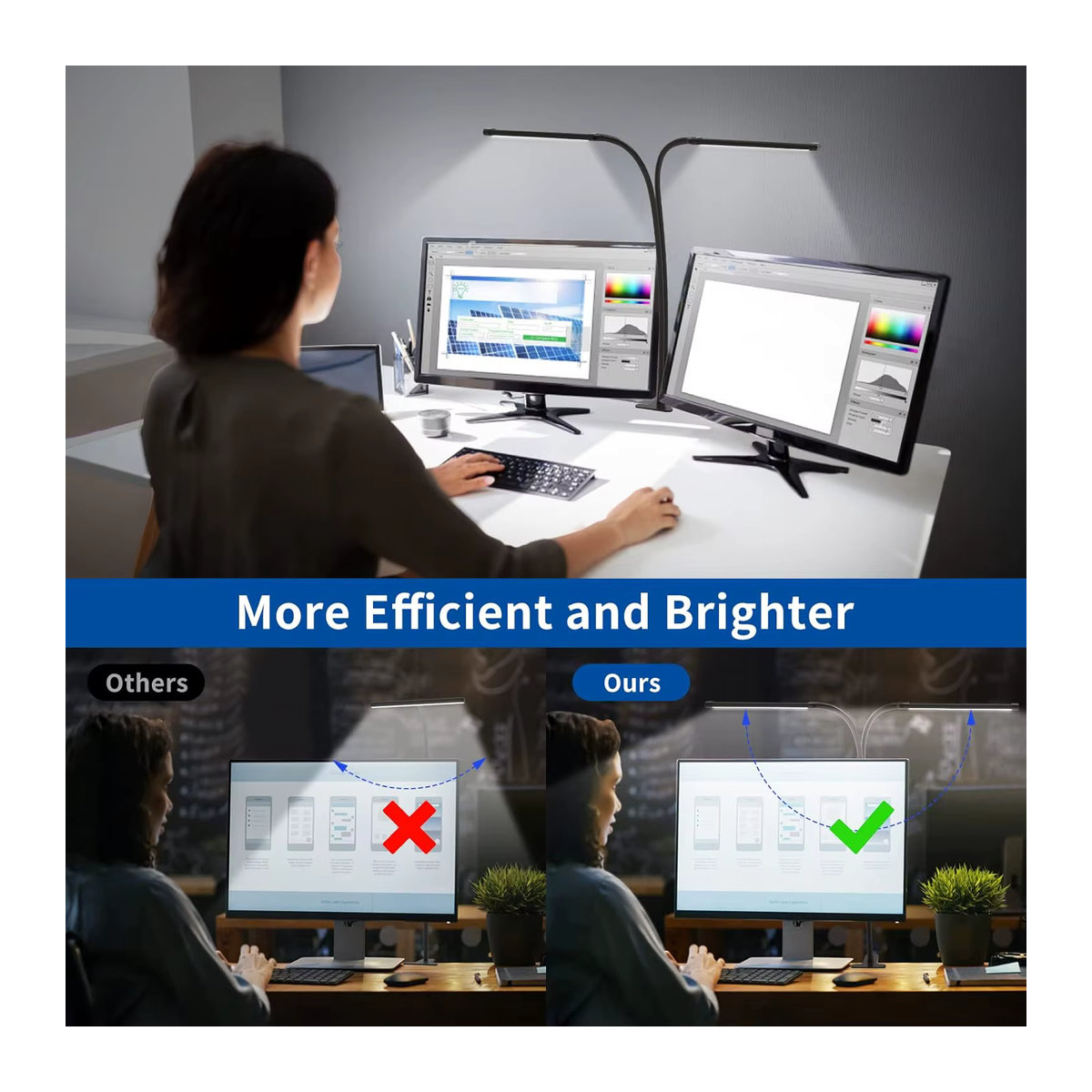 DBF Schreibtischlampe Schwarz mit Timer-Funktion, 3 Beleuchtungsmodi und 5 Helligkeitsstufen zur Augenpflege - Bild 2