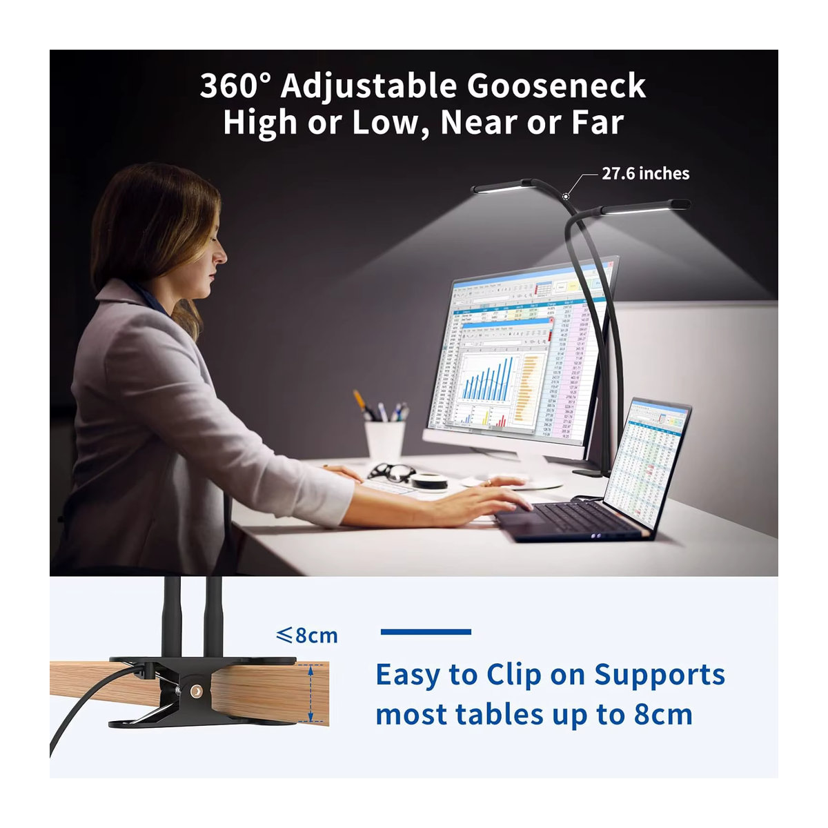 DBF Schreibtischlampe Schwarz mit Timer-Funktion, 3 Beleuchtungsmodi und 5 Helligkeitsstufen zur Augenpflege - Bild 3