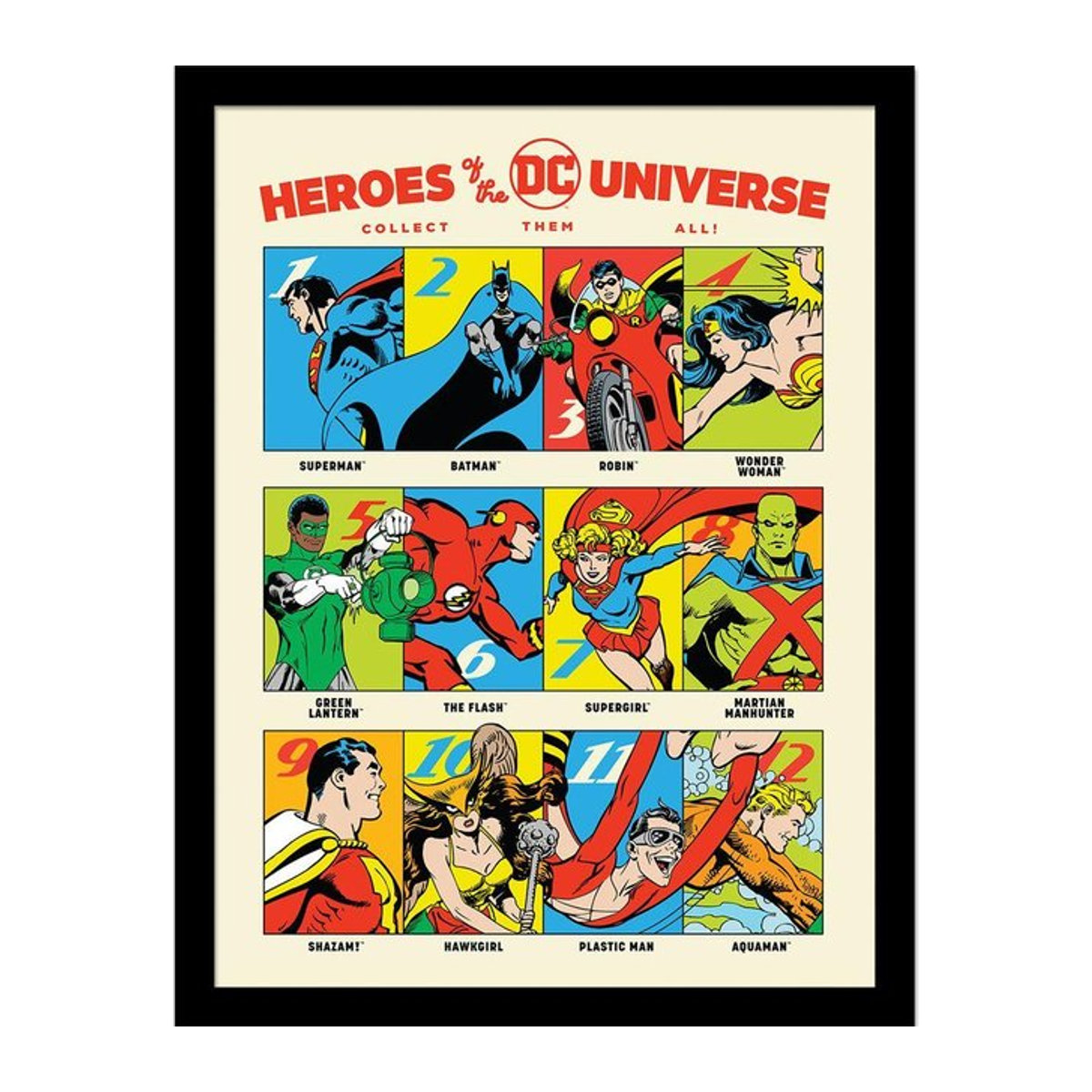 DC Comics Gerahmter Druck Helden des DC-Universums, Schwarz, Breite: 40 cm, Höhe: 40 cm - Bild 1