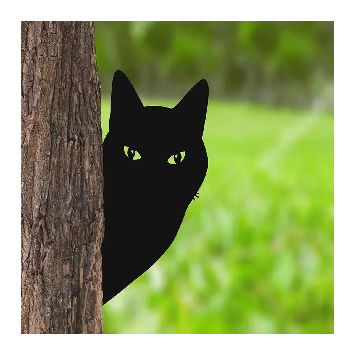 Ddonkl Gartenfigur Peeping Katze aus Metall in Schwarz als Deko-Ornament für den Garten und Rasen - Bild 3