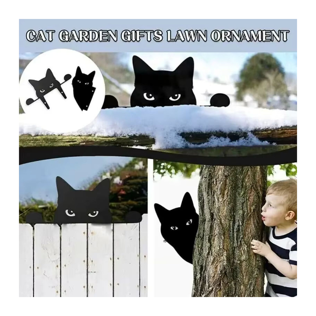 Ddonkl Gartenfigur Peeping Katze aus Metall in Schwarz als Deko-Ornament für den Garten und Rasen - Bild 6