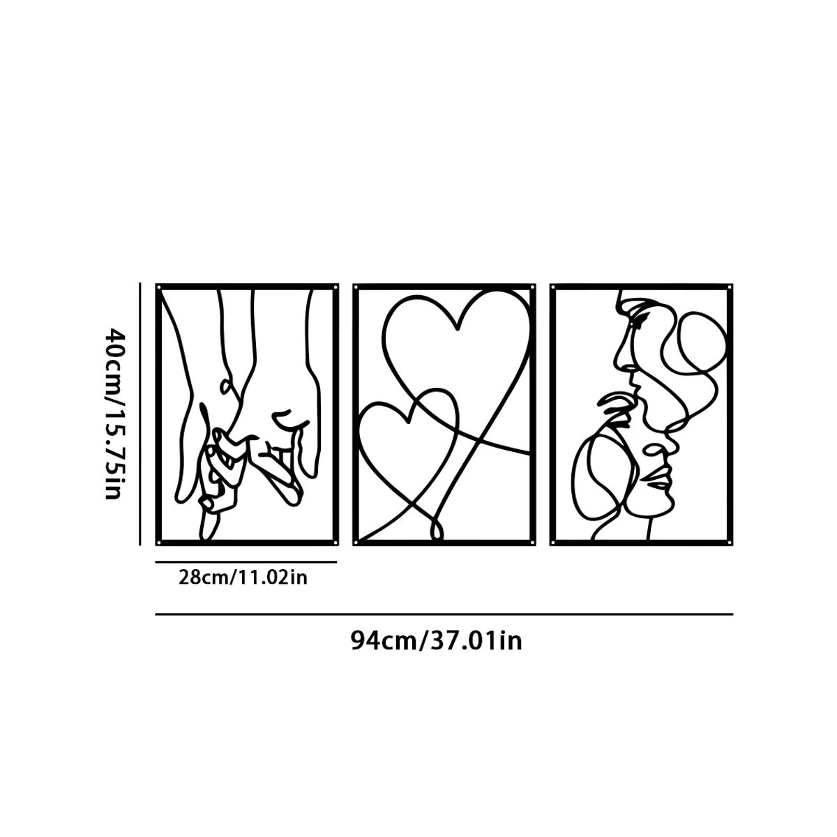 DDPNKL 3er-Set dekorative Metallbilder mit Motiv Hände, Liebe und Küssen in Schwarz, minimalistisches Wandbild für Schlafzimmer und Arbeitszimmer - Bild 2