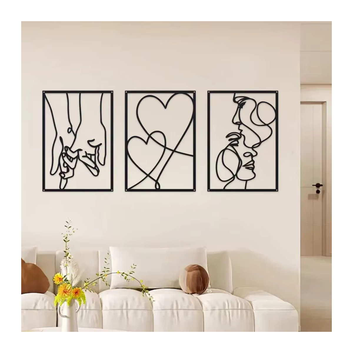 DDPNKL 3er-Set dekorative Metallbilder mit Motiv Hände, Liebe und Küssen in Schwarz, minimalistisches Wandbild für Schlafzimmer und Arbeitszimmer - Bild 3